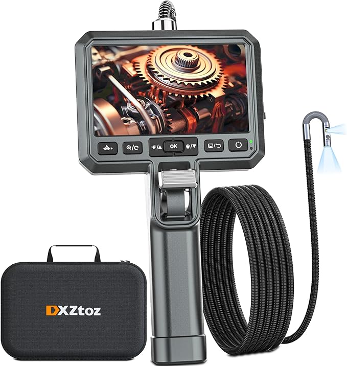 DXZtoz Dual-Lens Articulating Borescope with Light, 0.25in Ultra-Thin Probe, 5-inch IPS Industrial Endoscope Inspection Camera Scope for Engine Aircraft Automotive Mechanic Electrician-5FT