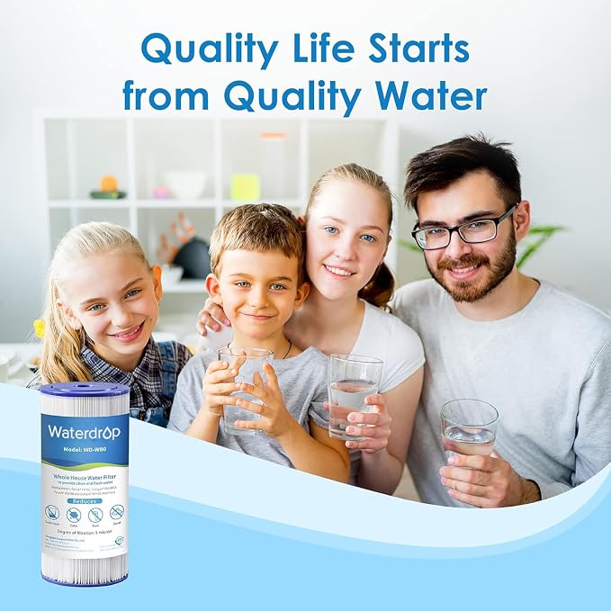 Waterdrop FXHSC Whole House Water Filter, Replacement for American Plumber, W10-PR, Culligan® R50-BBSA, GE ®FXHSC, GXWH40L, GXWH35F, 5 Micron, 10" x 4.5", High Flow Sediment Filters, Pack of 3