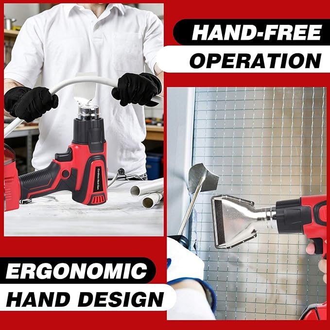 Cordless Heat Gun Compatible with Milwaukee m18 Battery,Adjustable Temp 120℉–1110℉,LED Light,LCD Digital Display,Portable Hot Air Gun 4 Nozzles For Shrink Tubing DIY (Tool Only, Not Made by Milwaukee)