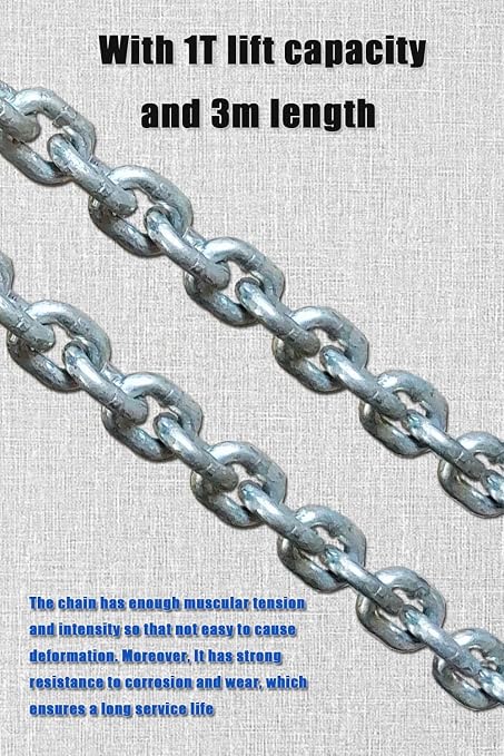 Lever Chain Hoist 2200LBS 10FT, 1T 3M Lever Chain Hoist 1 ton Commercial Portable Hooks for Building Garages Warehouse Automotive Machinery【1T/3m】
