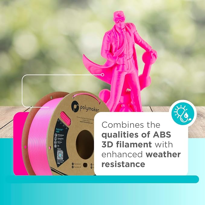 Polymaker ASA Filament 1.75mm Pop Pink, 1kg ASA 3D Printing Filament, Heat & Weather Resistant - ASA 3D Printer Filament Perfect for Printing Outdoor Functional Parts