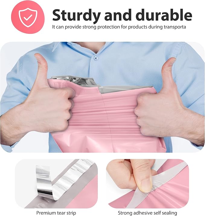 Fuxury Poly Mailers 14.5x19 Inch 200Pcs, Bulk Shipping Bags for Clothing, Strong Adhesive Shipping Envelopes for Small Business Suppliers,Waterproof Mailers Poly Bags Mailing Envelopes Pink