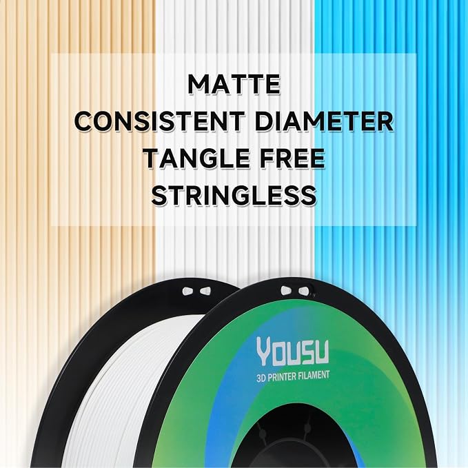 YOUSU White 3D Printer Matte PLA Filament 1.75mm, Dimensional Accuracy +/- 0.02mm, 1kg Spool (2.2lbs), Neatly Wound, Vacuum Sealed, Compatible with FDM 3D Printers for DIY Projects & Home Use