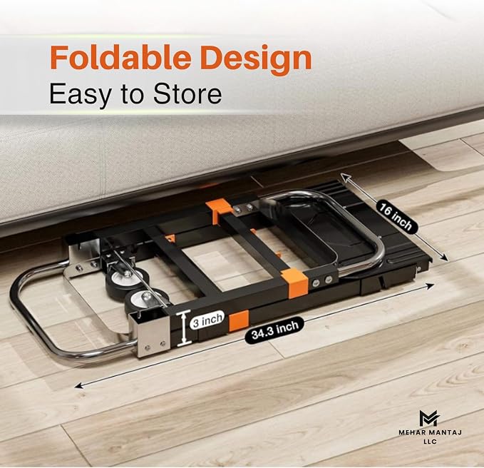 Folding Hand Truck 500lbs Capacity – Heavy Duty Alloy Steel Utility Cart with Adjustable Handle & Foldable Platform – Portable Moving Dolly with Smooth Wheels for Warehouse, Office, Home & Travel Use