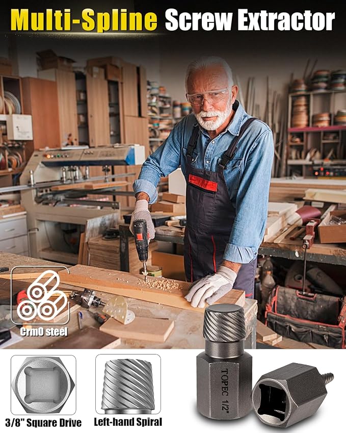 Topec 36Pcs Screw & Bolt Extractor Kit, 3-in-1 Easy Out Screw Extractor Set, 3/8" Drive Broken Bolt Extractor Socket Set, for Damaged, Rounded, Stripped Screw Removal