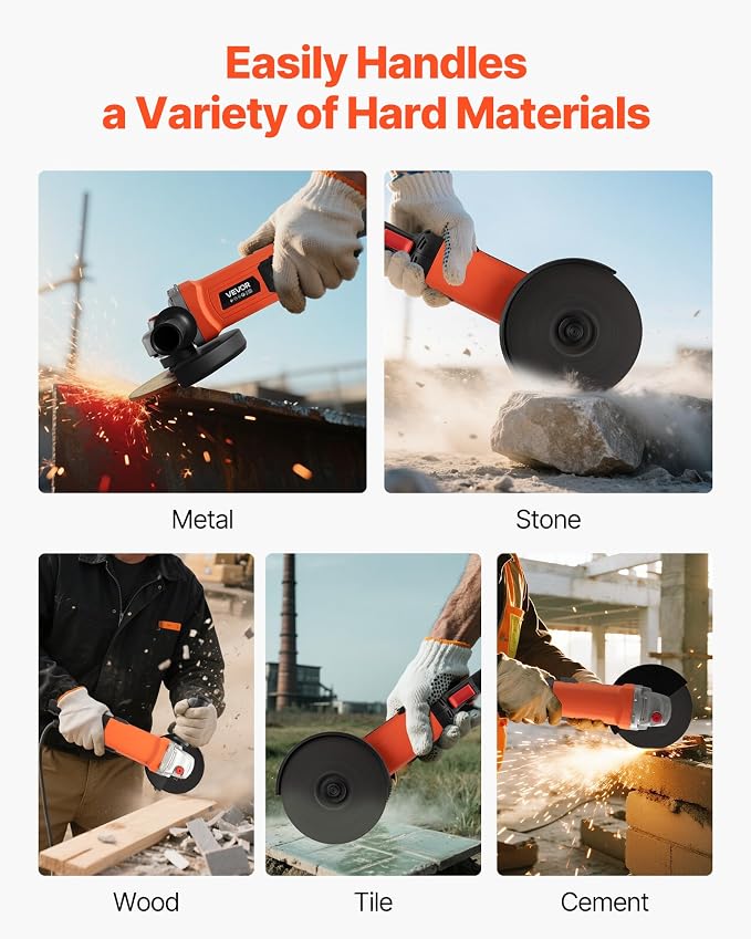 VEVOR Angle Grinder, 7" Electric Grinder Power Tool, 13Amps 8500RPM High-Speed Corded Angle Grinders with 270° Adjustable Dust Guard for Metal Grinding, Cutting, Rust Removal (Disc Not Included)