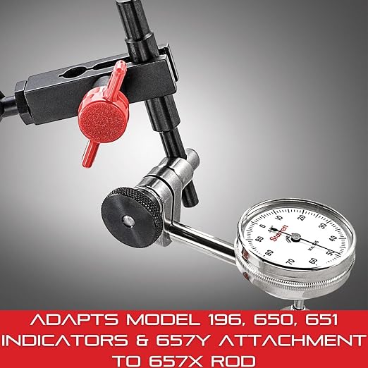 Starrett Magnetic Base Indicator Holder Snug with Dual 0.25" Holes, Silver - Compatible with 196/650/651 Series - 657S