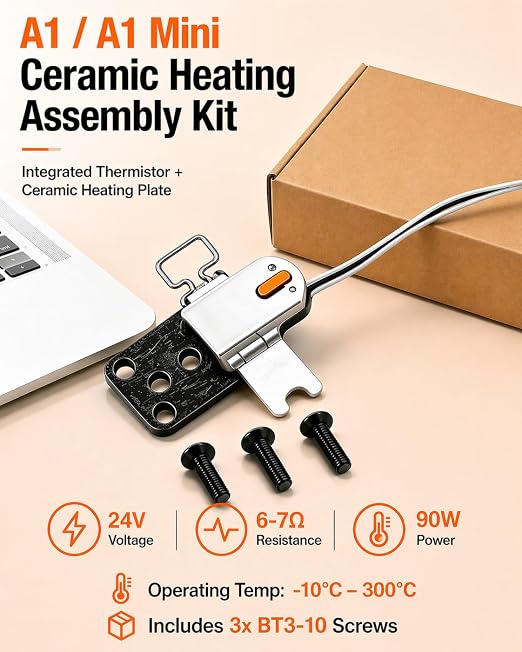 Bamboo lab Upgraded Hotend Heating Assembly for Bambu Lab A1 & A1 Mini, Replacement Hot End Kit with Heating Block for 3D Printer