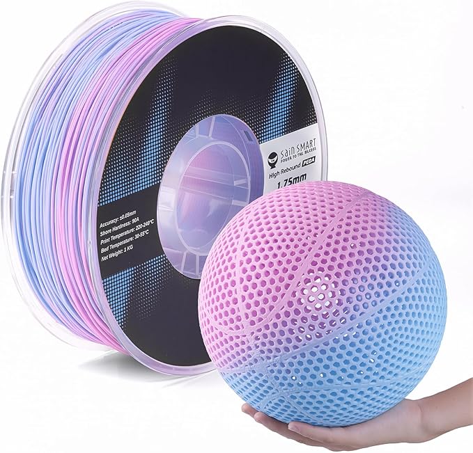 SainSmart PEBA High Rebound 90A Flexible Filament, 1KG (2.2lbs), Super TPU with 78% High Rebound, 20% Lighter & 2X Faster Printing, Nylon-Based Strength, Adjustable Flexibility, 1.75mm, Blue&Pink