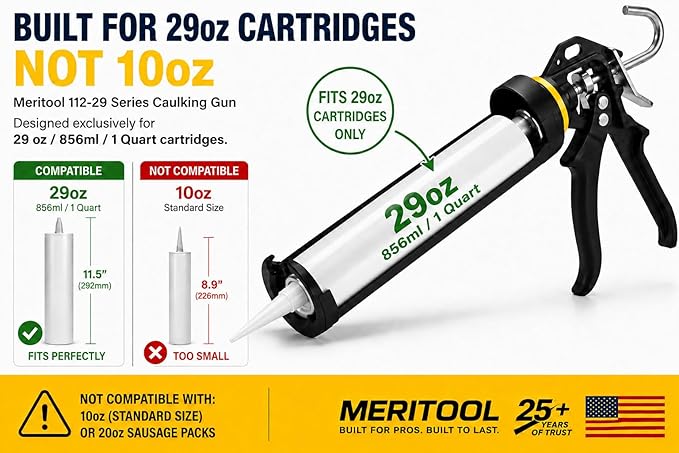 112 Series Manual Caulking Gun - 29 oz Cartridge Dispenser, 12:1Thrust Ratio, Lightweight 2.35 lbs No Drip Hand Operated Sealant & Adhesive Applicator - Professional Contractors DIY Projects
