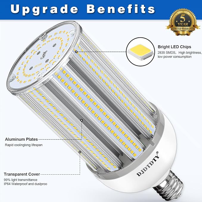 2 Pack, Super Bright 100Watt LED Corn Bulbs, E26 Base,5000K,15000LM LED Light Bulb for Garage Warehouse Workshop Barn (100W)