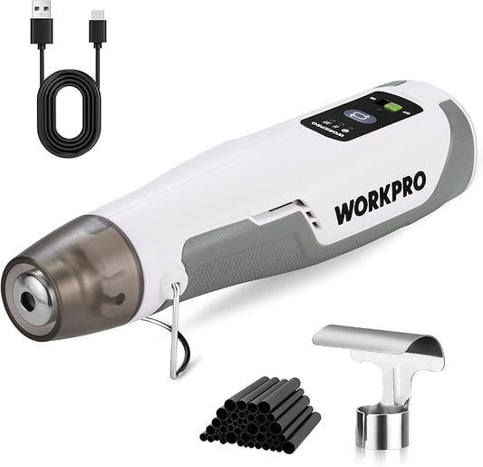 WORKPRO 7.2V Cordless Mini Heat Gun for DIY Crafts, 4000mAh Hot Air Gun, 1.5s Fast Heating, 3 Temp Settings (Cool/572°F/842°F), USB-C Rechargeable