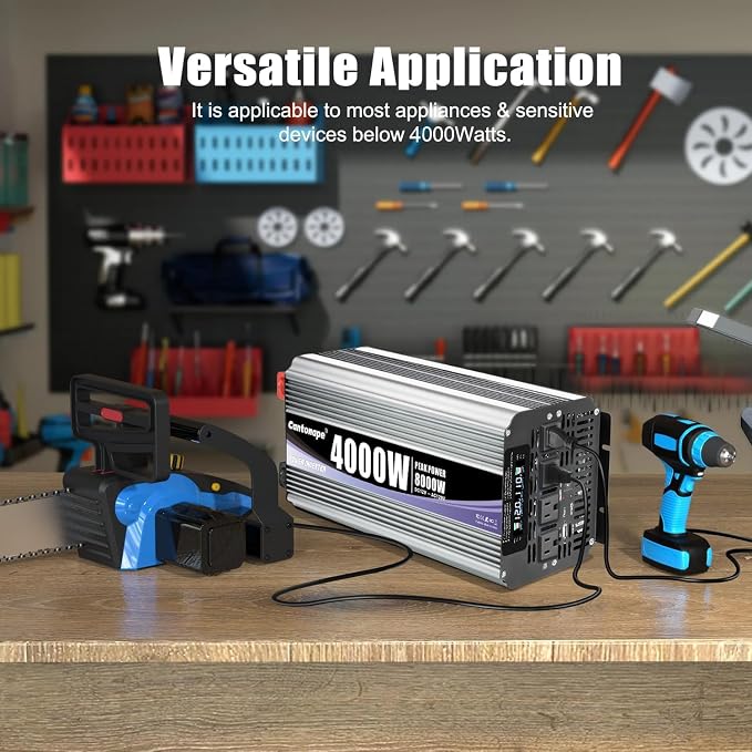 Cantonape 4000 Watt Power Inverter, Car Inverter 12V DC to 110V/120V AC Converter with LCD Display, 4 AC Outlets, USB Port & Remote Controller for RV, Truck, Off-Grid Solar System