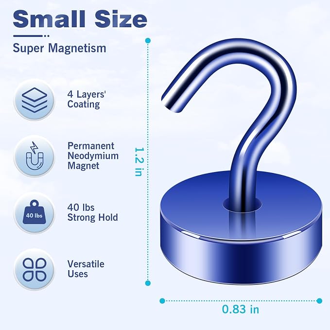 Neosmuk Magnetic Hooks, Cruise Ship Essentials, 40lb+ Heavy Duty Magnetic Hooks for Cruise Cabins, Refrigerator, Grill, Hanging, and Travel | Extra Strong Must-Haves Magnet Hook,Navyblue,Pack of 20