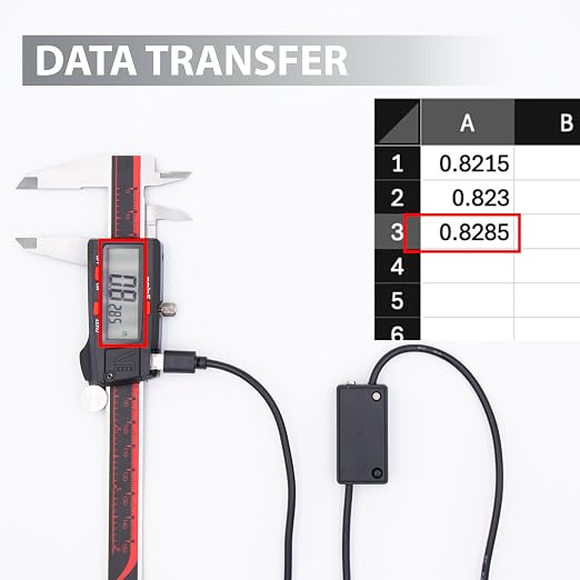 VINCA Digital Caliper with Data Cable, DCLA-0605D 0-6 Inch/150mm, Inch/Millimeter/Fraction Conversion, Stainless Steel, Large LCD Screen