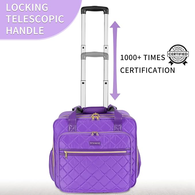 Ytonet Rolling Briefcase for Women, 17.3 Inch Large Rolling Laptop Bag with Wheels, Water Resistant Stylish Overnight Computer Bag for Work Travel College Business Wife Mom Teacher, Purple