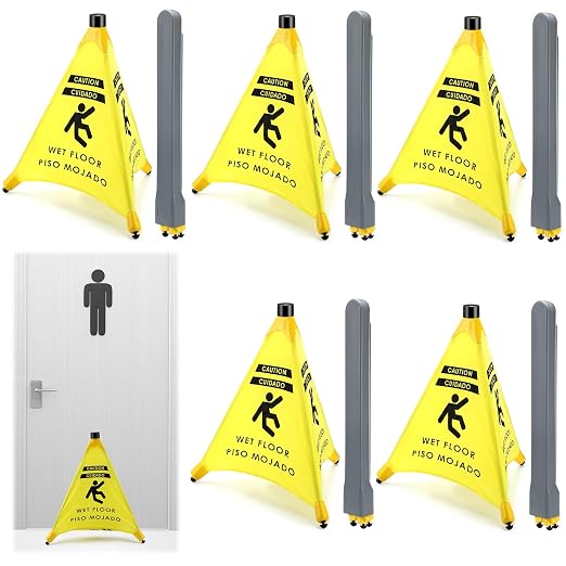 Ceenna 6 Pcs 19.5 Inch Wet Floor Sign Pop-up Safety Cone with Storage Tube Wet Floor Symbol Yellow Warning Sign for Retail, Grocery, Office, Cinema, Restaurant, Mall