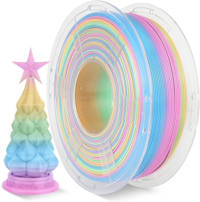 SUNLU PLA Rainbow Filament, Multicolor 3D Printer Filament, Smooth Color Change, Color Change Each 8 Meters, Suitable for Christmas Decoration, 1kg 330 Meters, PLA Rainbow (Yellow-Green-Blue-Pink)