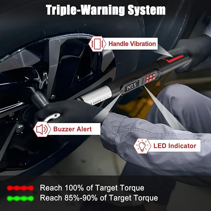 VANPO Adjustable Digital Torque Wrench, 7.38-147.5 Ft.lb/10-200Nm for HVAC | Electronic Torque Wrench with 38mm Jaw and 1/2" Ratchet, ±2% Accuracy, Buzzer, Vibration and LED Indicator for Split AC, Car