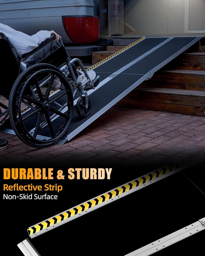VNN Portable Wheelchair Ramp 7FT, Seamless Non-Slip Aluminum Ramps for Wheelchairs for Home, Handicap Wheelchair Ramps for Home Steps, Aluminum Loading Dock Plates, Doorways, Black