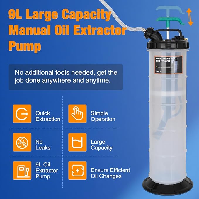 GOOACC Oil Extractor Pump 9L Manual Fluid Extractor Pump Oil Vacuum Changer with Brake Bleeding Hose Oil Suction Pump Extractor for Automotive Boat Motorcycles Oil Coolant Transmission Fluid Change