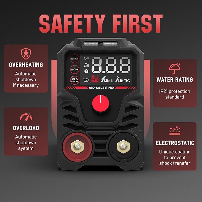 YESWELDER 125Amp Mini Stick Welder Large LED Display with Lift TIG Torch, IGBT ARC Welding Machine, 110V Hot Start Portable MMA Welder Machine, Arc force