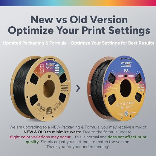 OVERTURE PLA Filament 1.75mm, Neatly Wound 3D Printer Filament 1kg Spool (2.2lbs), Dimensional Accuracy +/- 0.02 mm, Fit Most FDM 3D Printers (Black 1-Pack)