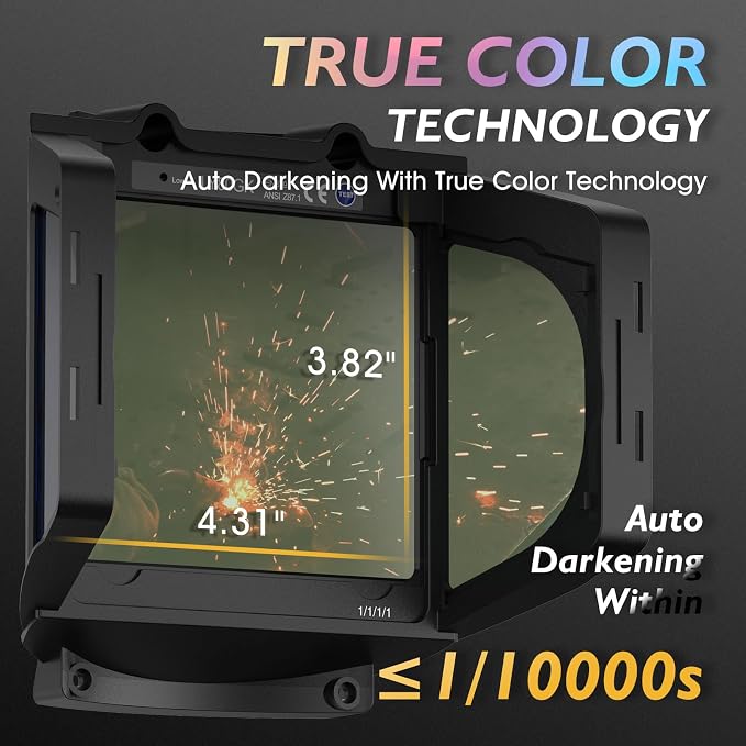 TOOLIOM Auto Darkening Welding Helmet with Panoramic Viewing Welding Mask Type-C Charging & Solar/Rechargeable Battery Powered Welder Hood for TIG MIG Cut Grind