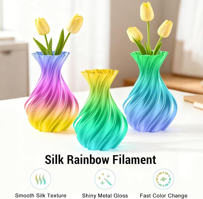 Dynta Silk Rainbow PLA Filament, Gradient 3D Printer Filament 1.75mm, Shiny & Smooth, Beginner-Friendly for DIY,1kg (2.2lbs)