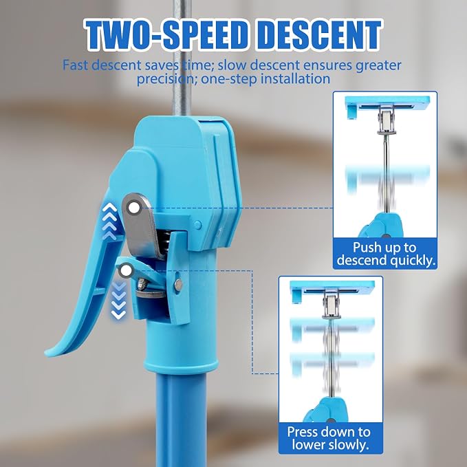 Cabinet Jacks for Installing Cabinets, 24.4"-48" Heavy Duty Adjustable Support Pole with 2-Way Adjust & Dual-Speed Lift, 3rd Hand System for Drywall Lift, Dust Barrier Poles & Ceiling