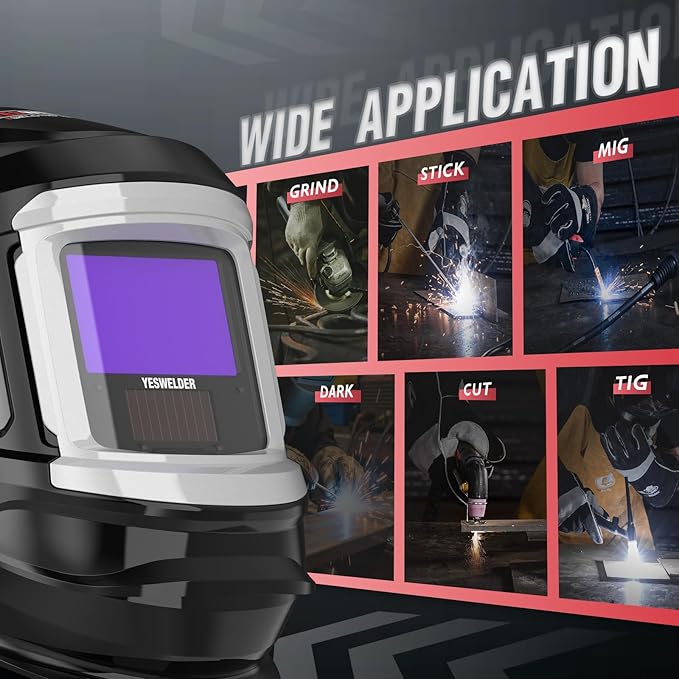 YESWELDER Flip-up Auto Darkening Welding Helmet with Large View, Digital Welding Lens, 1/1/1/1 True Color 4 Arc Sensor Wide Shade 4/5-9/9-13 Welder Mask for TIG, MIG, ARC, Cut and Grind