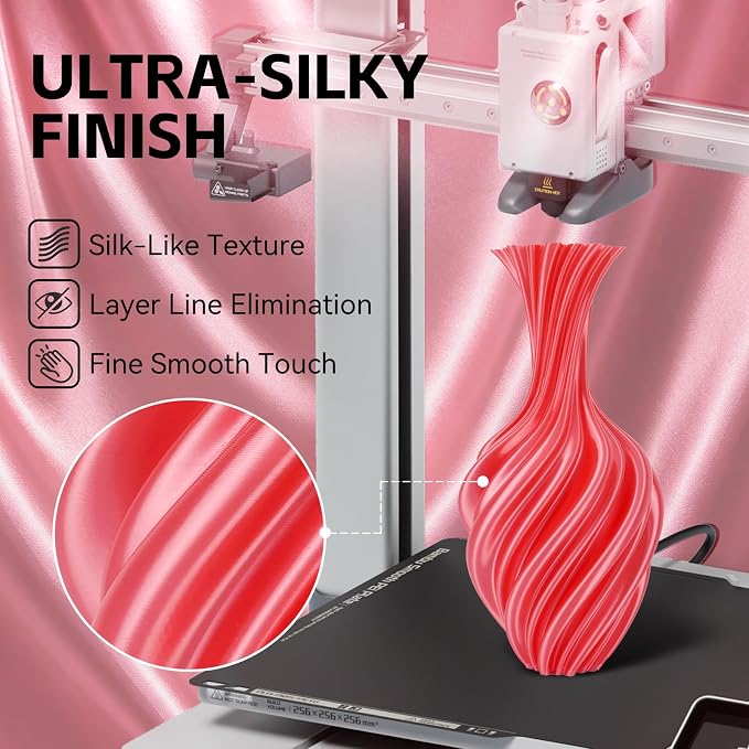 Kingroon Silk PLA 3D Printer Filament, Dimensional Accuracy +/- 0.03 mm, 1 kg Spool(2.2lbs), PLA Shiny Filament 1.75 mm (Red)