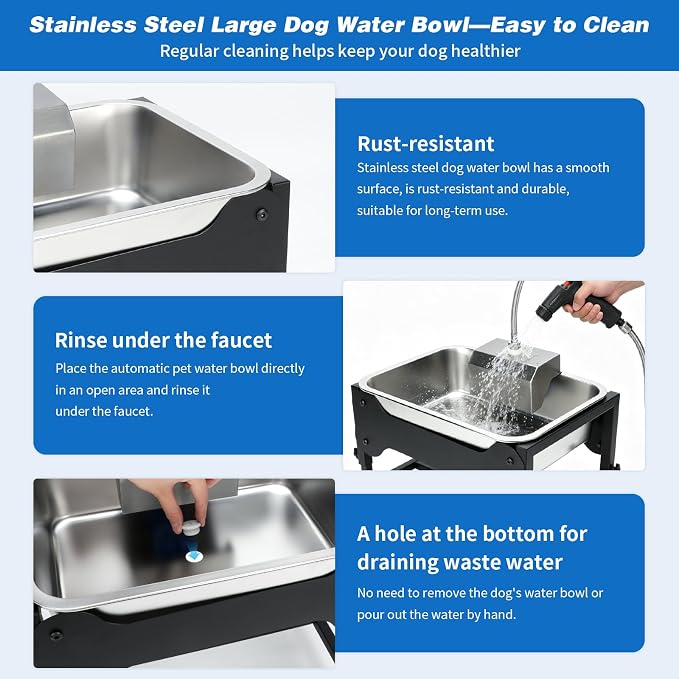 3 Gallons Elevated Automatic Water Dispenser for Dogs,4 Height Adjustable Outside Dog Water Bowl,Stainless Steel Dog Self Watering Bowl Livestock