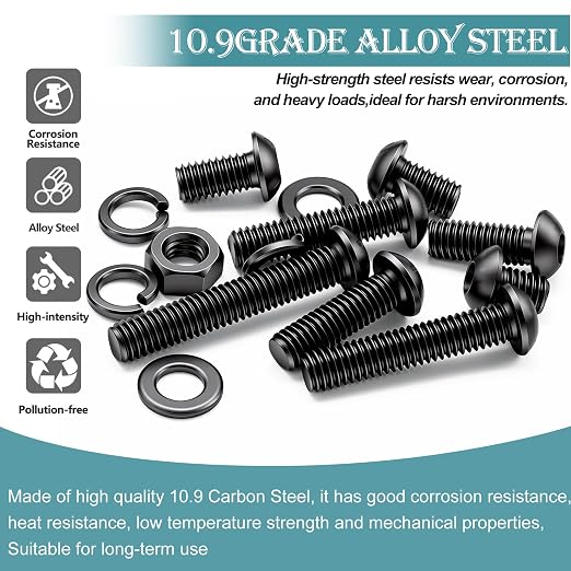 mxuteuk 888PCS Metric Screw Assortment Kit,M2 M3 M4 M5 Machine Screws,10.9 Grade Alloy Steel Metric Hex Button Head Cap Screws Nuts and Flat Washers Assortment Kit for 3D Printing