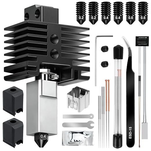 Hotend Kit for Bambu Lab P1P/P1S, 3D Printer Hot End Replacement with Hardened Steel Nozzle 0.2/0.4/0.6mm, High Speed & Temperature Extruder Heating Block Hot End for Bambu Lab P1P/P1S 3D Printers