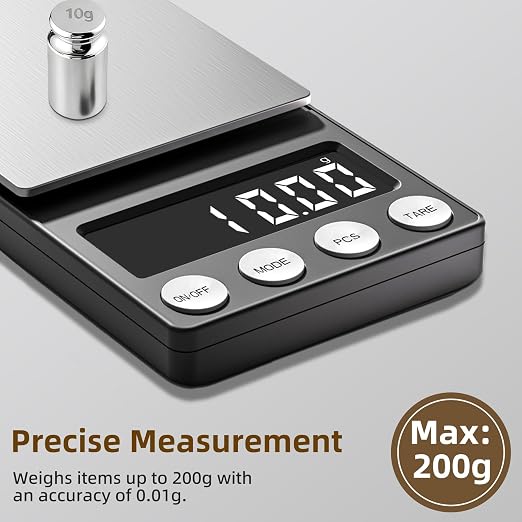 SKEAP Digital Coin Scale, Gram Scale 0.01g Accuracy for Coin Collectors, Bank Tellers and Home Use, Ideal Scale for Gold and Jewelry, 200g Capacity with Calibration Weight