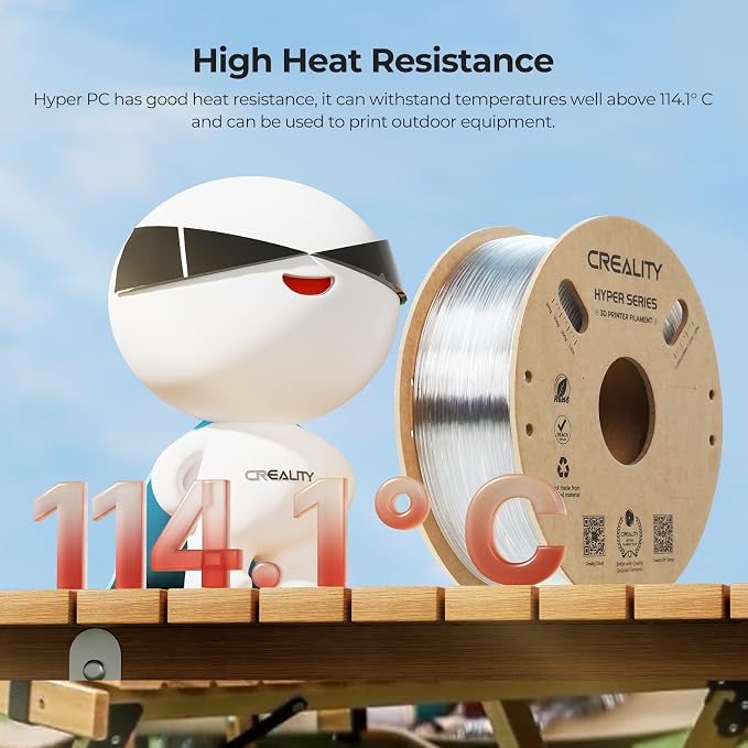 Creality Hyper PC Filament 1.75mm 1KG, Clear Polycarbonate Filament for High-Speed Printing up to 300mm/s, High Heat Resistance, Tough and Impact Resistant, Fits Most 3D Printers