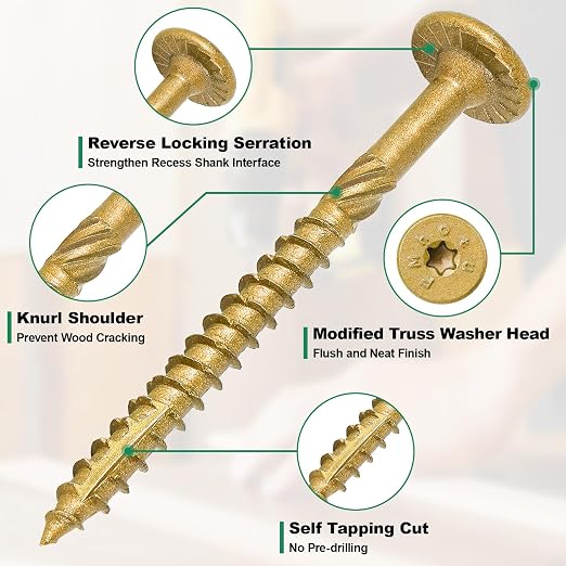 FMhotu 2-7/8 Inch Heavy-Duty Outdoor Wood Screws Assortment Fastener Kit, 250Pcs Star Drive Deck Screws, Rust Resistant Timber Screws for Timber/Log/Landscaping Wood (#14 x 2-7/8" Tan)