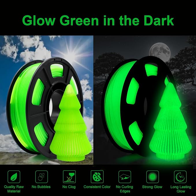 3D Printer Filament PLA Glow in The Dark Filament PLA 1.75mm 250g, 0.25kg Small Spool 3D Printing Luminous Filament 1.75mm Dimensional Accuracy +/- 0.02 mm, Fit Most FDM 3D Printers