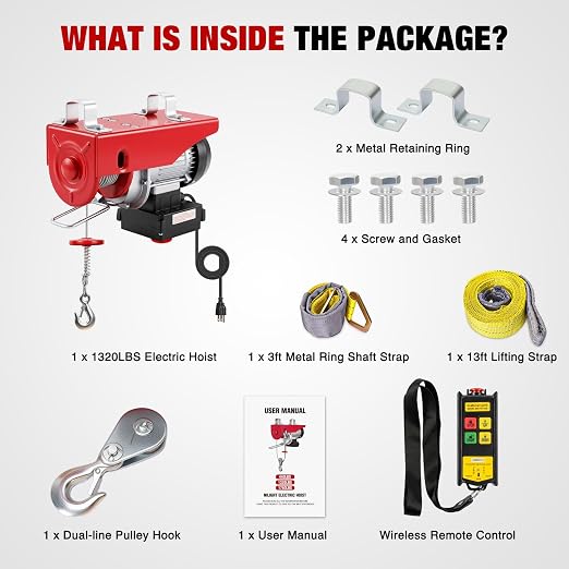 Nilight 1320LBS Electric Hoist 110V Electric Winch with Wireless Remote, Hoist Lift Single/Double Slings 39FT Lifting Height Material Handling Tool with Emergency Stop for Garage Warehouses Factories