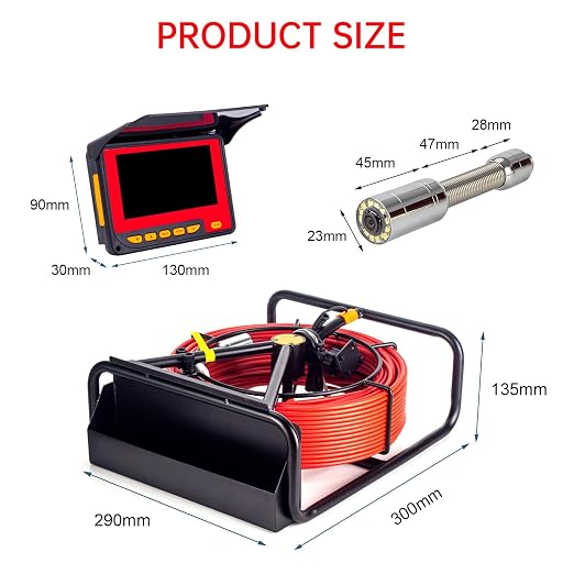 Sewer Drain Camera 100FT,JQKJCAM 23MM Plumbing Sewer Line Inspection Camera | 0.9'' Waterproof Snake camera with 12 Light,4.3'' 16GB DVR Screen,8500mAh Battery,Meter Counter,3.5'' Roller for Pipes