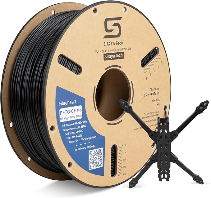 Siraya Tech PETG-CF Pro HF 3D Printer Filament – Industrial-Grade High-Speed Carbon Fiber PETG, Exceptional Impact & Heat Resistance, Minimal Warping, High Flow for Rapid Printing (1kg, Matte Black)