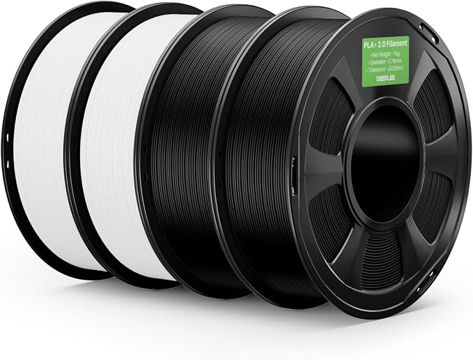 PLA+ 2.0 Filament 1.75mm, Stronger Toughness 3D Printer Filament, Black White 4KG, Upgrade PLA Plus 3D Printer Filament, High Speed PLA+ Filament for Most FDM 3D Drucker