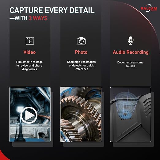 RALCAM Two-Way Articulating Borescope, 5" Industrial Endoscope Camera with Light, 0.24in/6.2mm Slim Probe, 5FT Semi-Rigid Video Inspection for Automotive Engine, HVAC, Mechanical, Wall