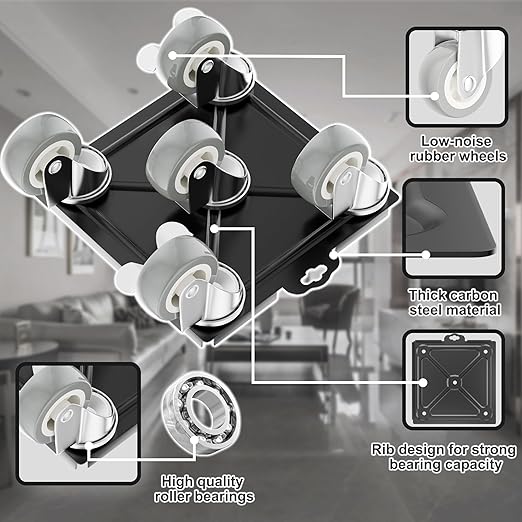 Furniture Movers with 5 Wheels, Heavy Duty Furniture Dolly | 1500 LBS Heavy Duty, 5-Wheel Stability, Carbon Steel Frame, Locking Brakes, Anti-Slip Protection, One-Person Moving