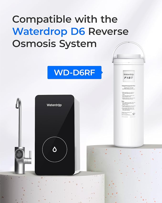 Waterdrop D6RF Filter, Replacement for D6 RO System, 1-Year Lifetime | 6-Stage Filtration, Under-Sink Reverse Osmosis Water Filter Replacement, Long Lifespan, High Capacity, Easy Replacement