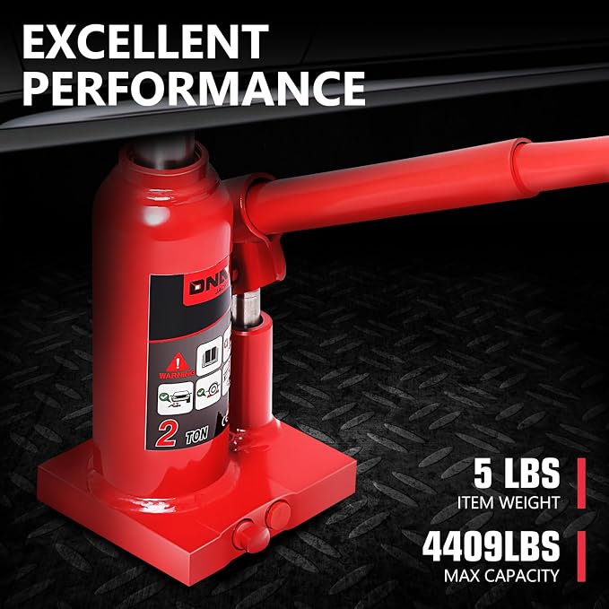 DNA Motoring 2 tons / 4409 lbs Lifting Automotive Welded Hydraulic Bottle Jack for Repair Vehicle, Pickup, Truck, w/Manual Handle, Red, TOOLS-00346