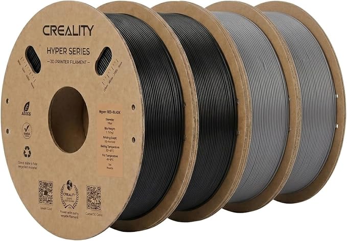 Creality ABS Filament 1.75mm 1KG, High-Speed 3D Printer ABS Filament Up to 350mm/s,Odorless Non-Toxic and Without Stringing or Clogging, Fit Most FDM 3D Printers, Black*2+Grey*2