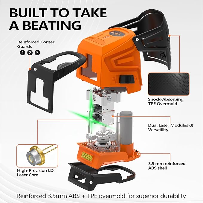 Lasers Level 2-Cross Line Green Self-Leveling Lazer leveler tools | Universal adjustable clamp mount, 2200mAh Li-ion battery, Type-C rechargeable. For cabinet install & minor home renovation.