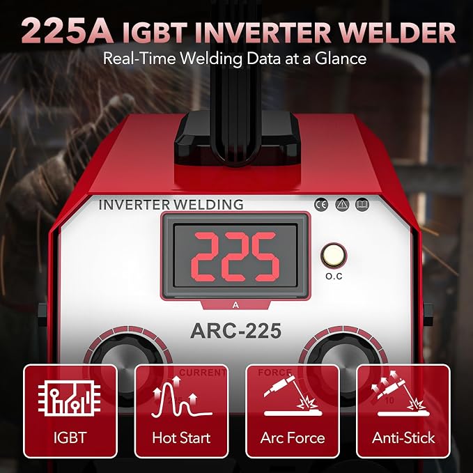 225A Welding Machine 110V/220V Portable Stick Welder with Synergic Control, Small Welder Machine with Hot Start Arc force for Home DIY Handicrafts Maintenance